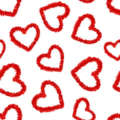Red love hearts seamless pattern illustration. Cute romantic background print. Valentine day holiday backdrop texture, romantic wedding design.