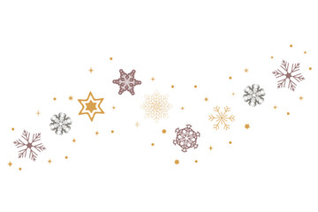  Snowflakes Christmas border in wave shape. Snowflakes with star border. Christmas decoration. merry Xmas snow flake header or banner, wallpaper or backdrop decor