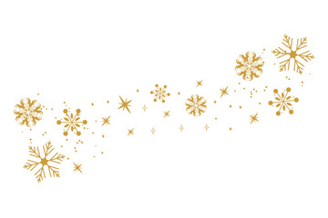 Gold Snowflakes Christmas border in wave shape. Snowflakes with star border. Christmas decoration. merry Xmas snow flake header or banner, wallpaper or backdrop decor