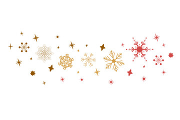 Snowflakes Christmas border in wave shape. Snowflakes with star border. Christmas decoration. merry Xmas snow flake header or banner, wallpaper or backdrop decor - obrazy, fototapety, plakaty