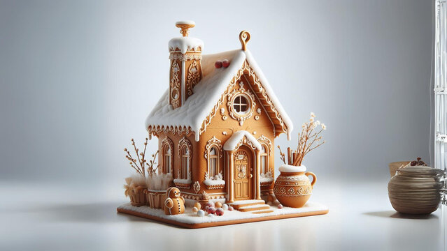 a small ginger house with snow on top of it, a stock photou shutterstock contest winner, rococo, stockphoto, stock photo, white background