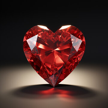 Red ruby heart on a black background. 3d rendering, 3d illustration.