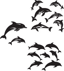 Set of Dolphin silhouette isolated on white background