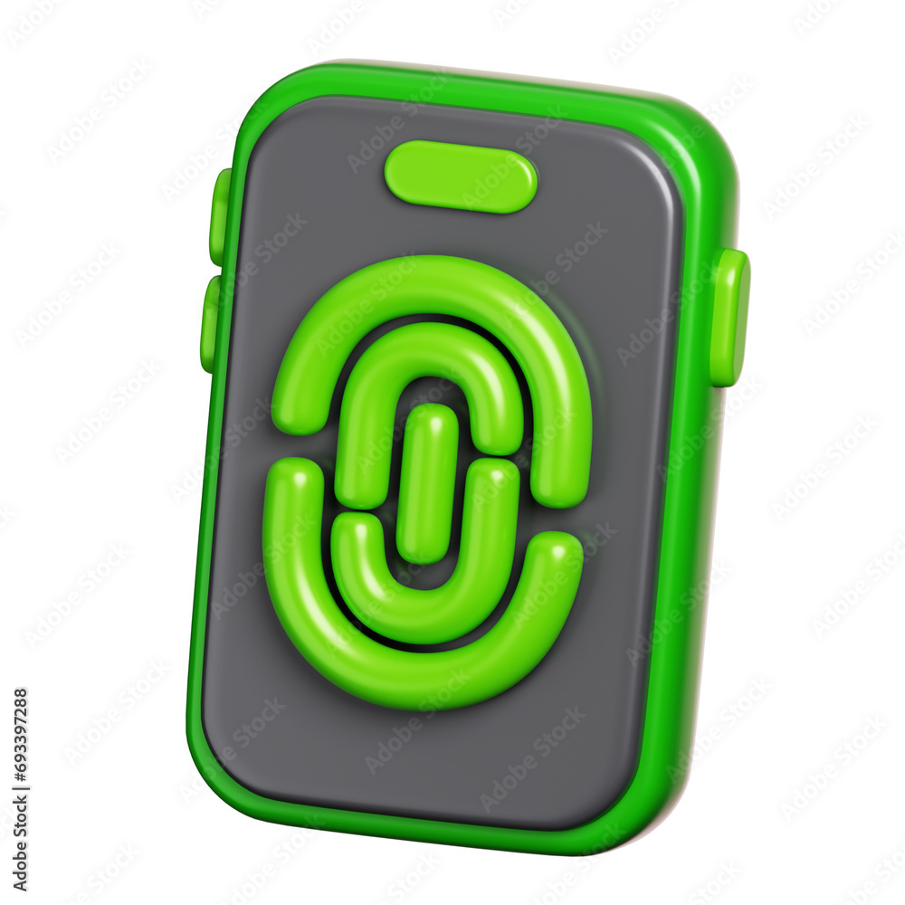 Poster smartphone with process of scanning fingerprint on the screen. mobile phone security icon. 3d illust