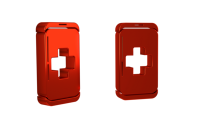 Red Emergency mobile phone call to hospital icon isolated on transparent background.