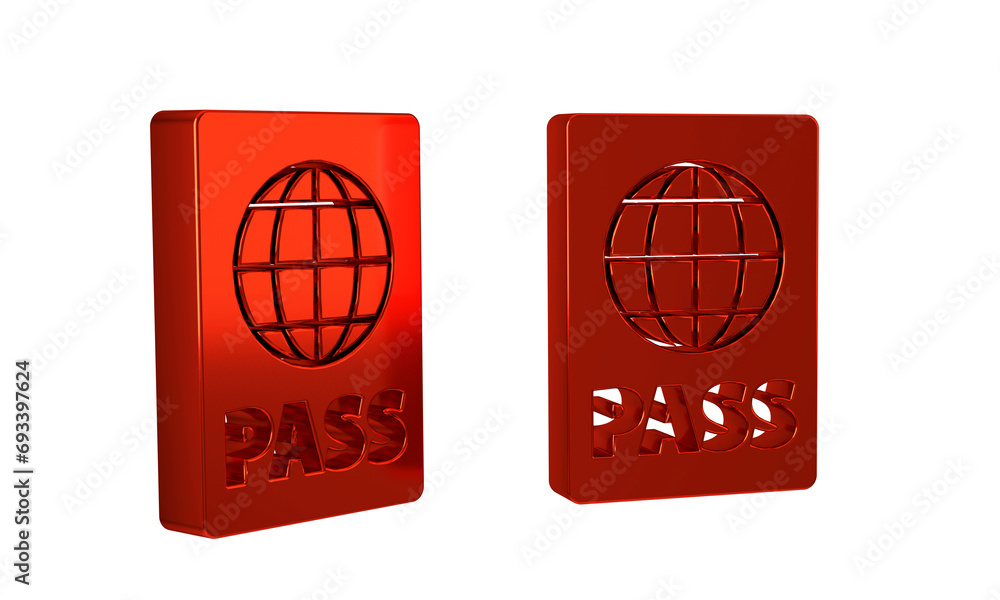 Poster red passport with biometric data icon isolated on transparent background. identification document.