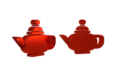 Red Traditional Chinese tea ceremony icon isolated on transparent background. Teapot with cup.