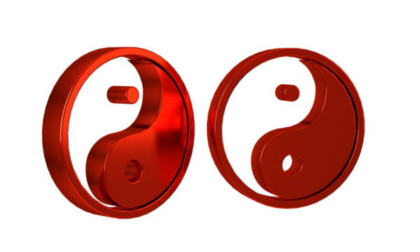 Red Yin Yang symbol of harmony and balance icon isolated on transparent background.