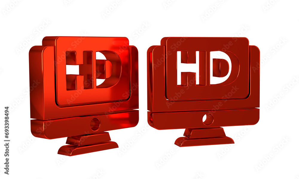 Poster red computer pc monitor display with hd video technology icon isolated on transparent background.