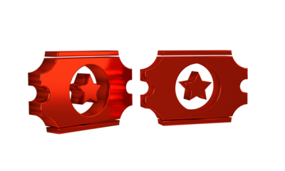 Red Cinema ticket icon isolated on transparent background.