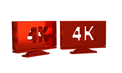 Red Screen tv with 4k Ultra HD video technology icon isolated on transparent background.
