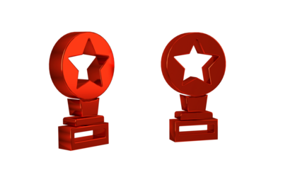 Red Movie trophy icon isolated on transparent background. Academy award icon. Films and cinema symbol.