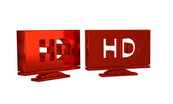 Red Smart display with HD video technology icon isolated on transparent background.