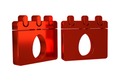 Red Calendar with Easter egg icon isolated on transparent background. Spring Christian Holiday symbol.