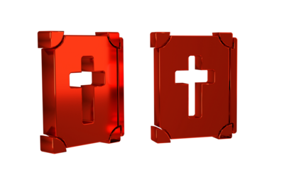 Red Holy bible book icon isolated on transparent background.