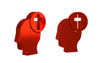 Red Human head with christian cross icon isolated on transparent background.