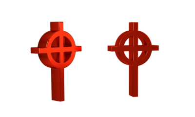 Red Christian cross icon isolated on transparent background. Church cross.