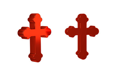 Red Christian cross icon isolated on transparent background. Church cross.