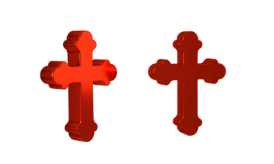 Red Christian cross icon isolated on transparent background. Church cross.