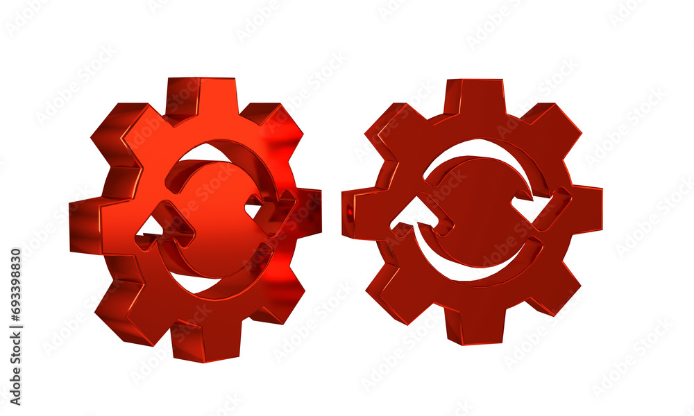 Poster red gear and arrows as workflow concept icon isolated on transparent background. gear reload sign.