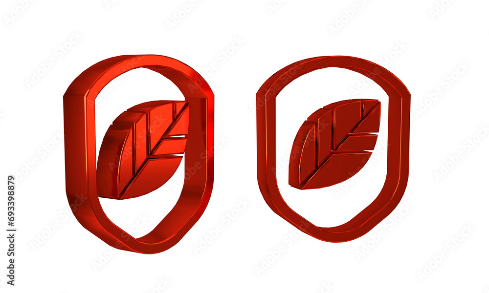 Poster red shield with leaf icon isolated on transparent background. eco-friendly security shield with leaf