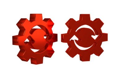 Red Gear and arrows as workflow concept icon isolated on transparent background. Gear reload sign.