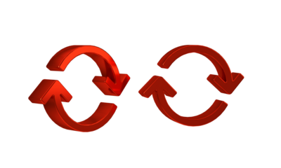 Red Refresh icon isolated on transparent background. Reload symbol. Rotation arrows in a circle sign.