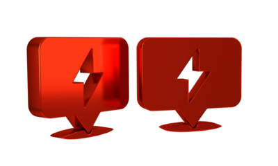 Red Lightning bolt icon isolated on transparent background. Flash icon. Charge flash icon. Thunder bolt. Lighting strike.