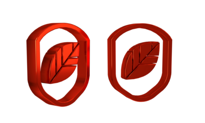 Red Shield with leaf icon isolated on transparent background. Eco-friendly security shield with leaf.