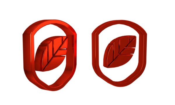 Red Shield with leaf icon isolated on transparent background. Eco-friendly security shield with leaf.