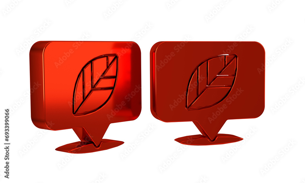 Poster red location pin with leaf inside icon isolated on transparent background.
