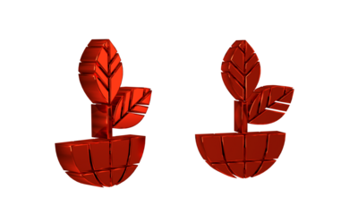 Red Earth globe and plant icon isolated on transparent background. World or Earth sign. Geometric shapes. Environmental concept.