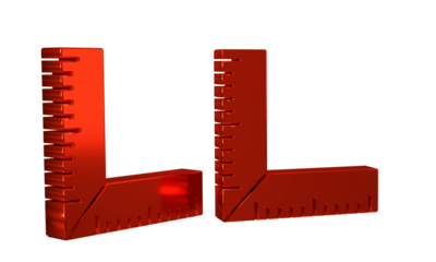 Red Corner ruler icon isolated on transparent background. Setsquare, angle ruler, carpentry, measuring utensil, scale.