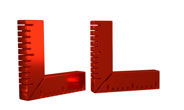 Red Corner ruler icon isolated on transparent background. Setsquare, angle ruler, carpentry, measuring utensil, scale.