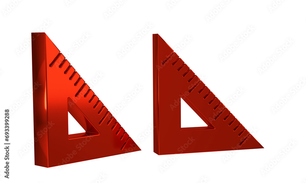 Poster red triangular ruler icon isolated on transparent background. straightedge symbol. geometric symbol.