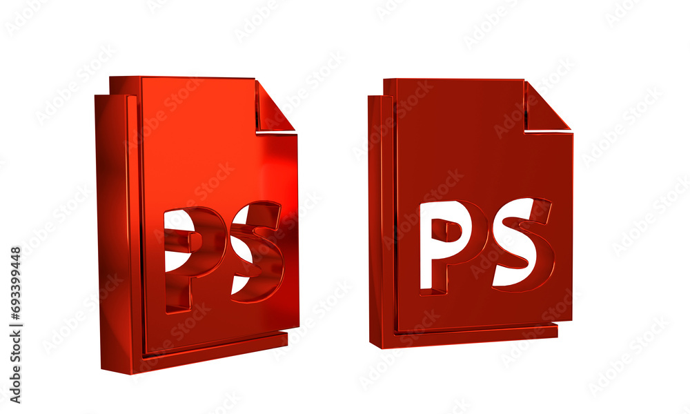 Poster red ps file document icon isolated on transparent background.