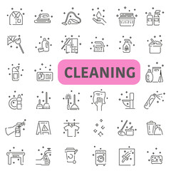 Cleaning company symbol icons. Vector set of linear icons on cleaning theme. Cleaning icons.