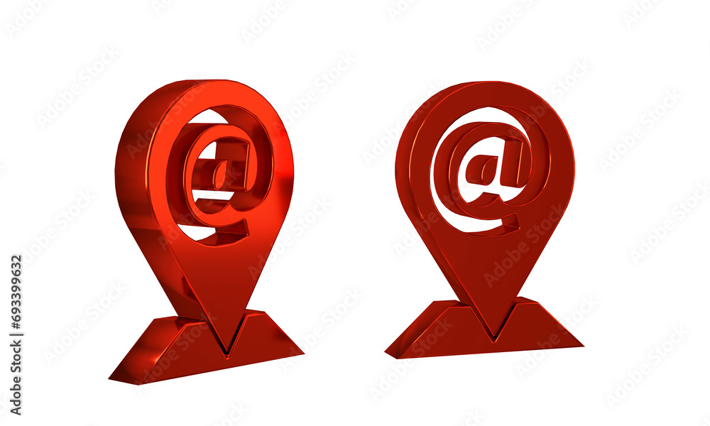 Poster red location and mail and e-mail icon isolated on transparent background. envelope symbol e-mail. em