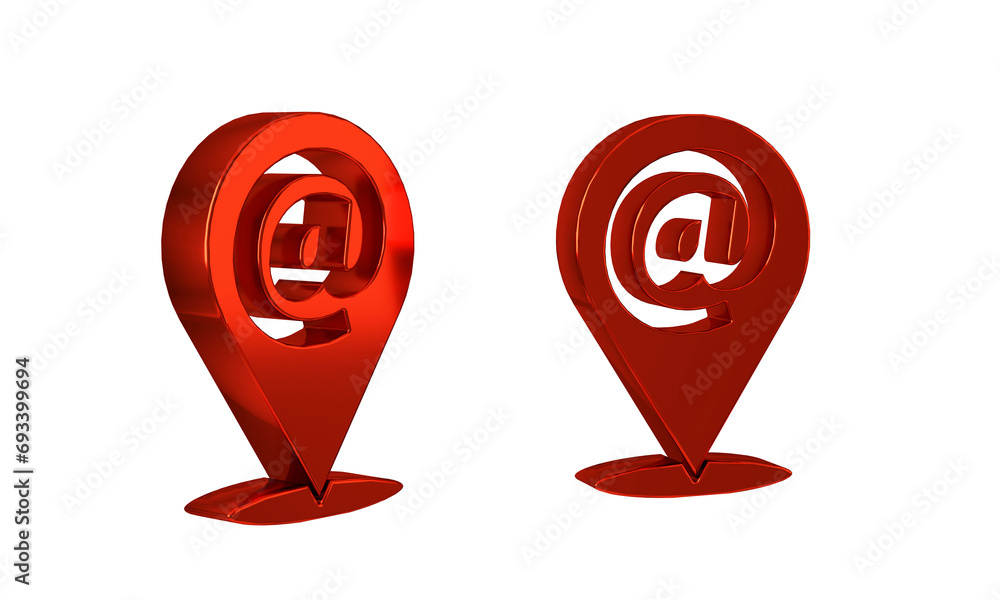 Poster red location and mail and e-mail icon isolated on transparent background. envelope symbol e-mail. em