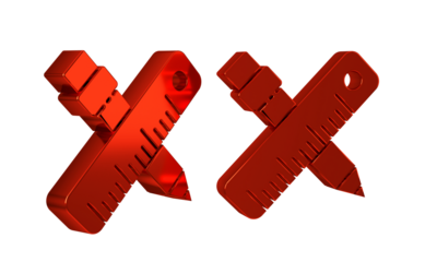 Red Crossed ruler and pencil icon isolated on transparent background. Straightedge symbol. Drawing and educational tools.