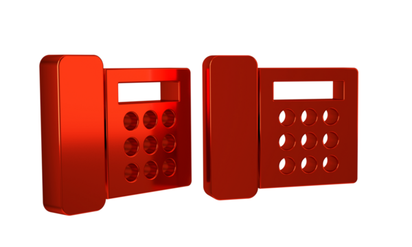 Red Telephone icon isolated on transparent background. Landline phone.
