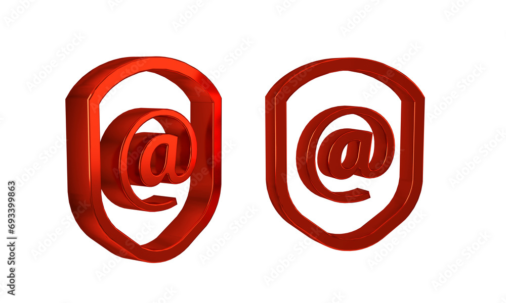 Poster red shield with mail and e-mail icon isolated on transparent background. guard sign. security, safet