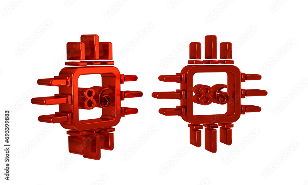 Aufkleber red computer processor with microcircuits cpu icon isolated on transparent background. chip or cpu w