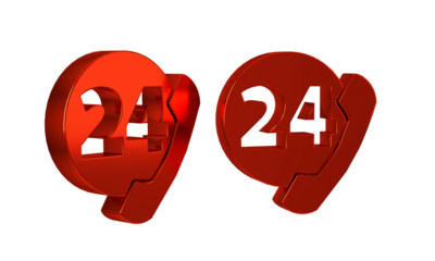 Red Telephone 24 hours support icon isolated on transparent background. All-day customer support call-center. Full time call services.