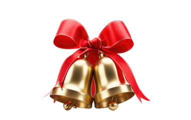 Festive Jingle Christmas Bell Decoration on a White or Clear Surface PNG Transparent Background