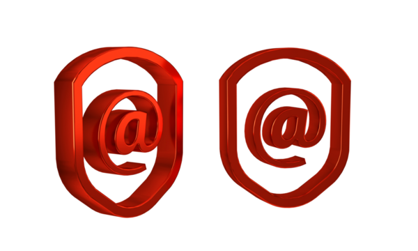 Red Shield with mail and e-mail icon isolated on transparent background. Guard sign. Security, safety, protection, privacy concept.