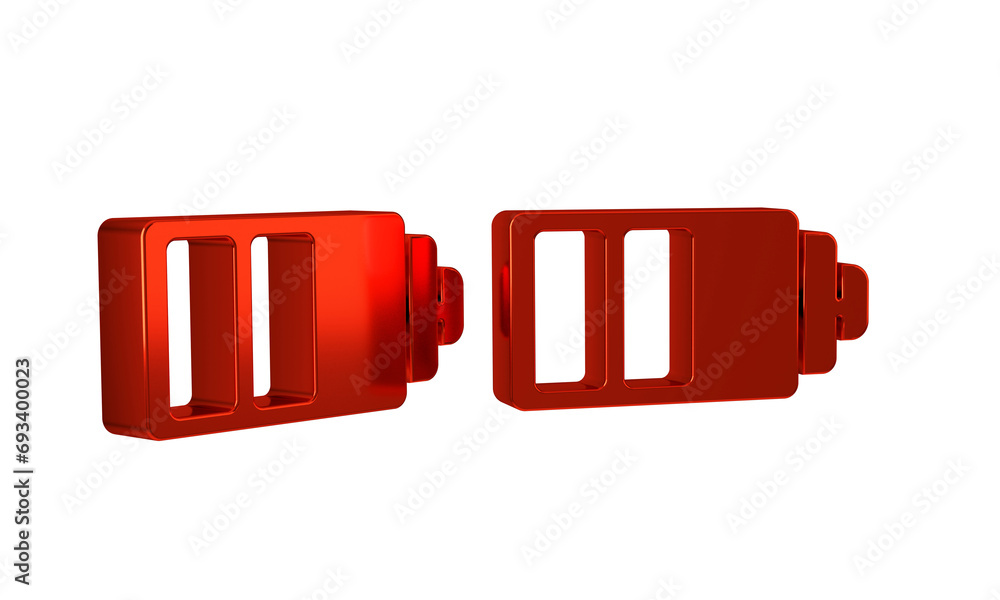 Poster red battery charge level indicator icon isolated on transparent background.