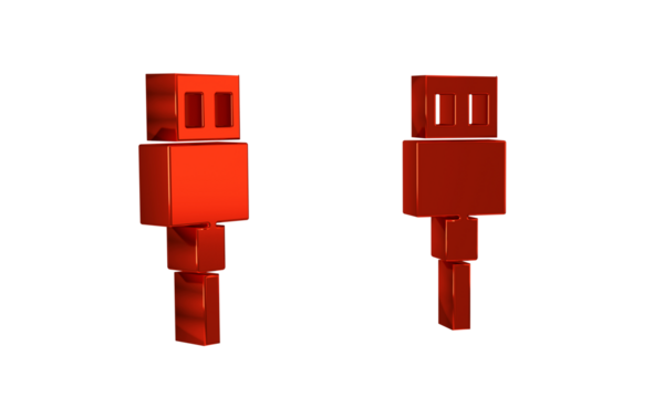 Red USB cable cord icon isolated on transparent background. Connectors and sockets for PC and mobile devices.