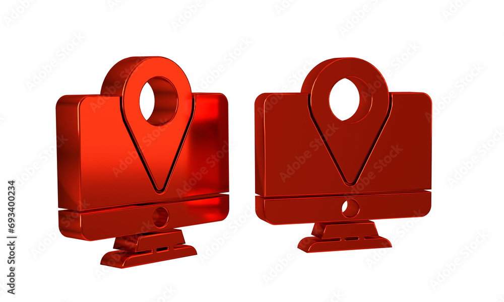 Fototapete red computer monitor and folded map with location marker icon isolated on transparent background.