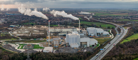Ferrybridge, Yorkshire, England. Ferrybridge Gas and multifuel power stations. Carbon Capture...